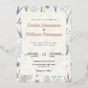Invitation En Aluminium Mariage Élégant Floral Nordique Sarcelle Minimalis
