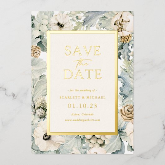 Invitation En Aluminium Mariage Élégant Floral Or (Recto)