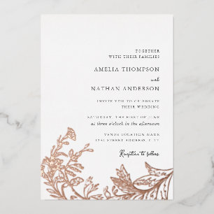 Invitation En Aluminium Mariage Élégant Floral Or Rose Vintage