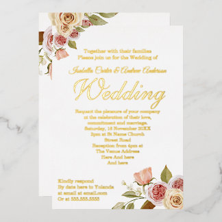 Invitation En Aluminium Mariage élégant floral rose doré