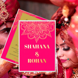 Invitation En Aluminium Mariage élégant formel indien thème or rose  