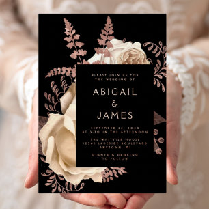 Invitation En Aluminium Mariage Élégant Humeur Foncé Floral Ivoire Or Rose