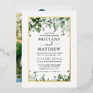 Invitation En Aluminium Mariage Élégant Ivy Sage Verdure Photo Or
