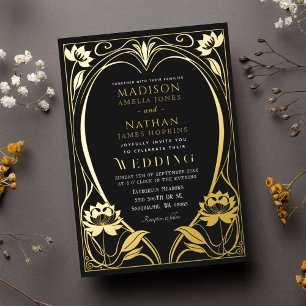 Invitation En Aluminium Mariage élégant Lotus Art Nouveau