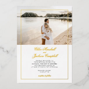 Invitation En Aluminium Mariage Élégant Minimaliste avec Feuille d'Or Pres