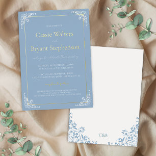 Invitation En Aluminium Mariage Élégant Minimaliste Bleu Poussiéreux Vieil