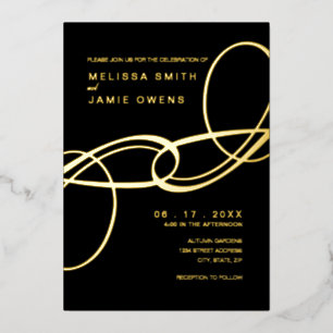 Invitation En Aluminium Mariage Élégant Minimaliste Noir et Or