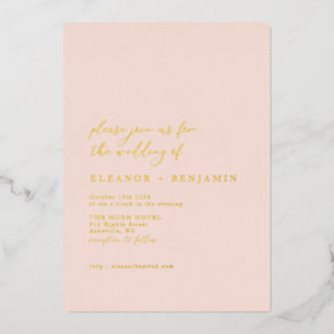 Invitation En Aluminium Mariage Élégant Minimaliste Rose Pêche Doré