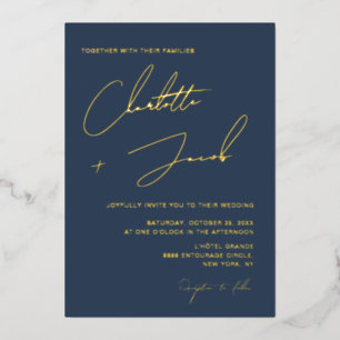 Invitation En Aluminium Mariage Élégant Minimaliste Script Bleu Marine 