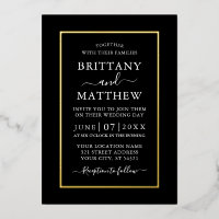 Mariage élégant moderne Black White Gold Foil