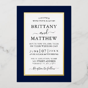 Invitation En Aluminium Mariage élégant moderne Blue Gold