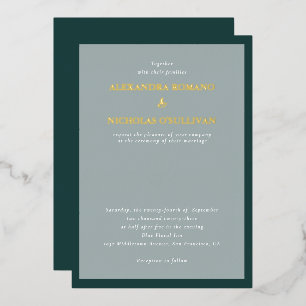 Invitation En Aluminium Mariage Élégant Moderne Émeraude Vert et Or