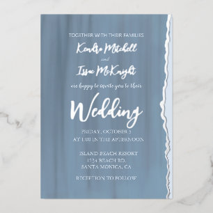 Invitation En Aluminium Mariage Élégant Moderne Minimaliste Bleu Ardoise