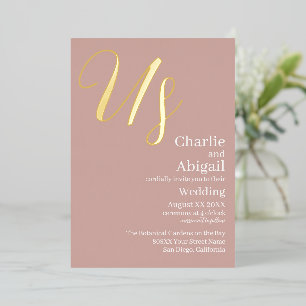 Invitation En Aluminium Mariage élégant moderne or sur rose poudré