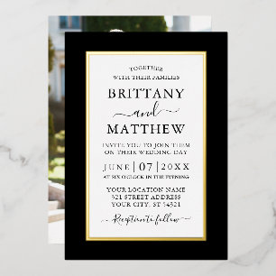 Invitation En Aluminium Mariage élégant moderne Photo noir et blanc or