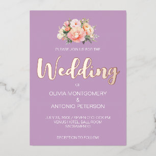 Invitation En Aluminium Mariage Élégant Moderne Rose Clair Pivoine Lilas
