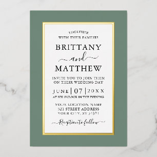 Invitation En Aluminium Mariage Élégant Moderne Vert Sauge Or