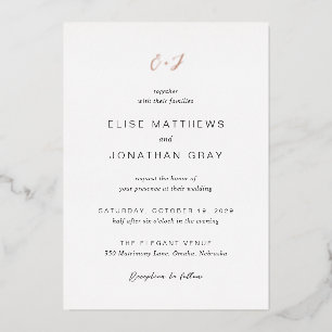 Invitation En Aluminium Mariage élégant Monogramme Noir et Blanc