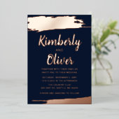 Invitation En Aluminium Mariage Élégant Navy Rose Gold brossé (Debout devant)