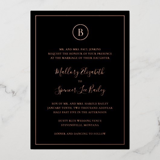 Invitation En Aluminium Mariage élégant noir traditionnel (Recto)