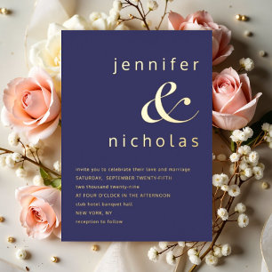 Invitation En Aluminium Mariage élégant or & bleu marine