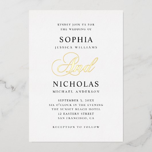Invitation En Aluminium Mariage élégant or calligraphie classique script (Recto)