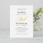Invitation En Aluminium Mariage élégant or calligraphie classique script (Debout devant)
