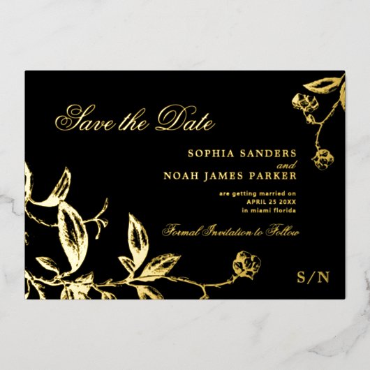 Invitation En Aluminium Mariage élégant or et noir enregistrer la date (Recto)