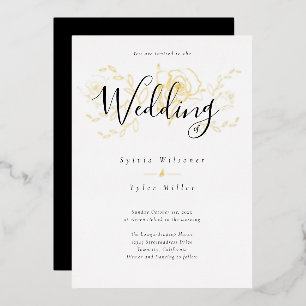 Invitation En Aluminium Mariage élégant or floral blanc noir