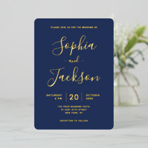 Invitation En Aluminium Mariage élégant or ou argent et marine