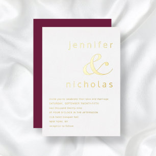 Invitation En Aluminium Mariage élégant or rouge bordeaux