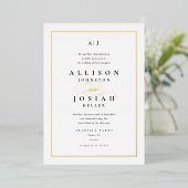 Invitation En Aluminium Mariage Élégant Or Script Classique Blanc (Debout devant)