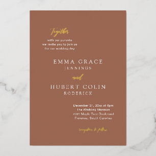 Invitation En Aluminium Mariage Élégant Orange Brûlé Classique