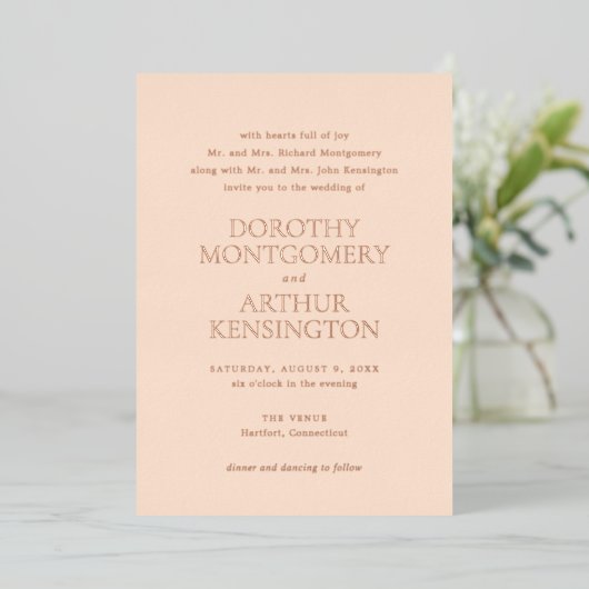 Invitation En Aluminium Mariage élégant Peach moderne (Debout devant)