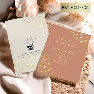 Invitation En Aluminium Mariage élégant pêche et or