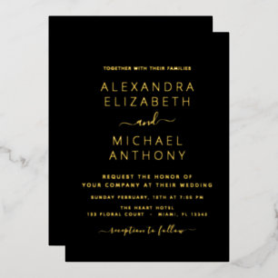 Invitation En Aluminium Mariage Élégant Romantique Black Gold
