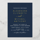 Invitation En Aluminium Mariage Élégant Romantique Marine Bleu Or (Recto)