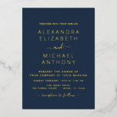 Invitation En Aluminium Mariage Élégant Romantique Marine Bleu Or (Recto)