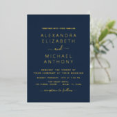 Invitation En Aluminium Mariage Élégant Romantique Marine Bleu Or (Debout devant)