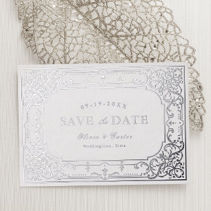 Invitation En Aluminium Mariage élégant romantique orné vintage argent