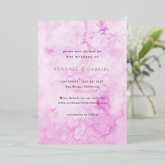 Invitation En Aluminium Mariage élégant rose Kendall Enregistrer la date (Debout devant)