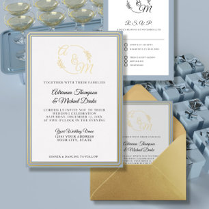 Invitation En Aluminium Mariage élégant simple moderne poussiéreux bleu or
