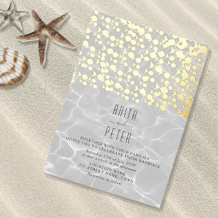 Invitation En Aluminium Mariage Élégant sur la Plage Or