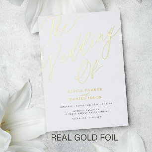 Invitation En Aluminium Mariage élégant typographie blanc et or