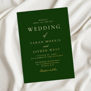 Invitation En Aluminium Mariage élégant vert émeraude et feuille d'or
