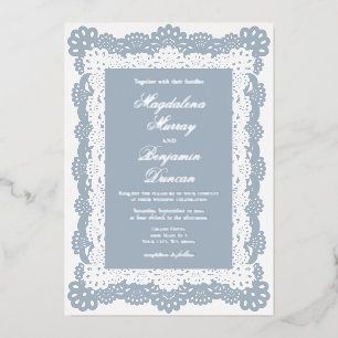 Invitation En Aluminium Mariage élégant victorien en dentelle bleu poussié
