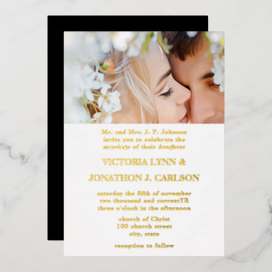 Invitation En Aluminium Mariage élégant victorien or photo