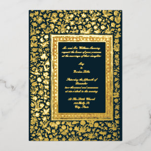 Invitation En Aluminium Mariage Élégant Vintage Fleurs Or 19ème Siècle