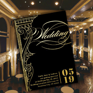 Invitation En Aluminium Mariage élégant vintage moderne colonne en or