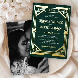 Invitation En Aluminium Mariage Emerald Gold Géométrique vintage